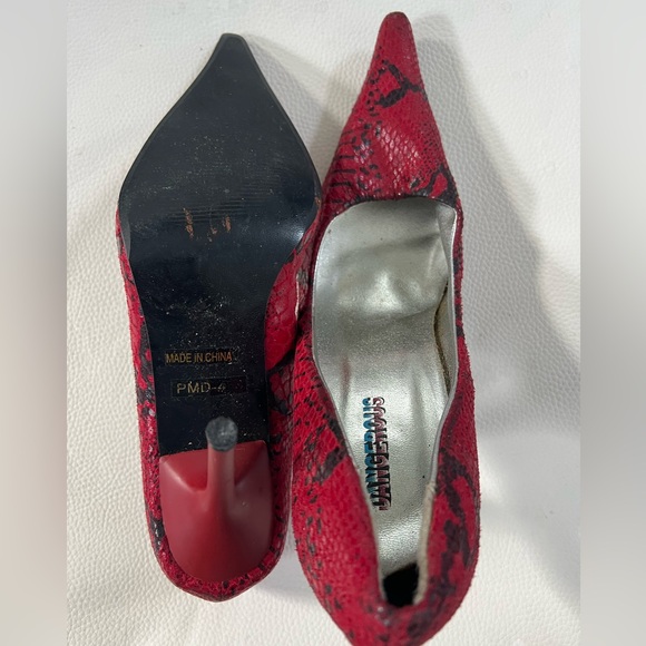 DANGEROUS PUMP RED/BLACK Longpoint Leder Stiletto High Heels SNAKE DESIGN SIZE 8 - Picture 7 of 13